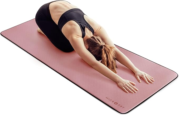MICRODRY Deluxe Fitness Exercise Yoga Mat for Home & Gym, Extra Thick for High Impact Training, Multi Layered Skid Resistant Surface, Odor Neutralizing with Carrying Strap