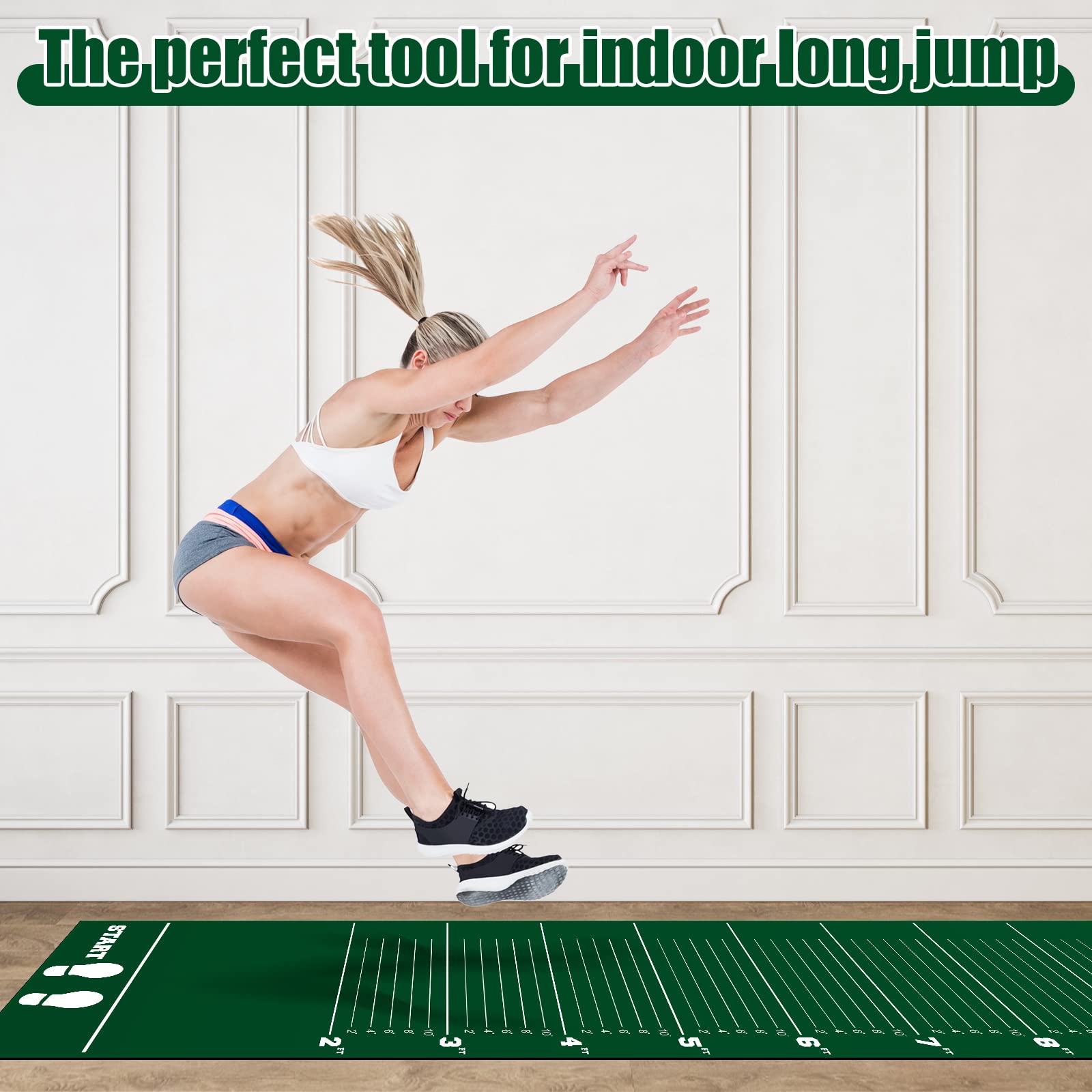 Woanger 12 x 2.5 Ft Long Jump Mat Sports Broad Jump Measurement Mat Hash Marks Carpeted Non Slip