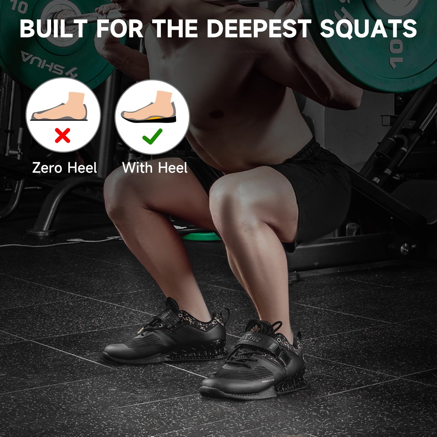 MANUEKLEAR Strong Anti-Slip Deadlift Lifting Squat Shoes for Men, Professional Training