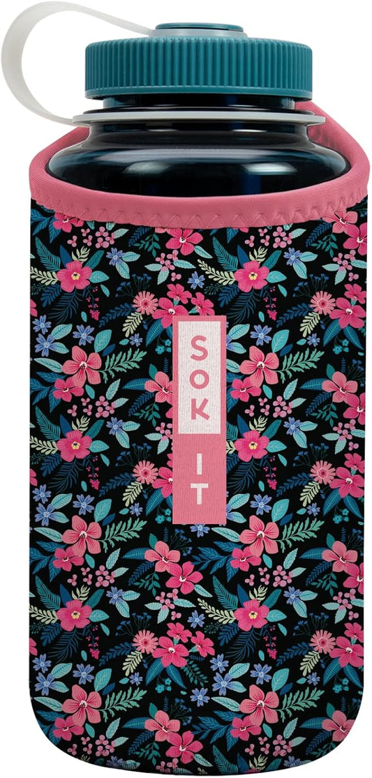 Sok It BotlSok Water Bottle Sleeve Insulated Neoprene Cover (Tropical Blooms, Fits 32oz Nalgene)