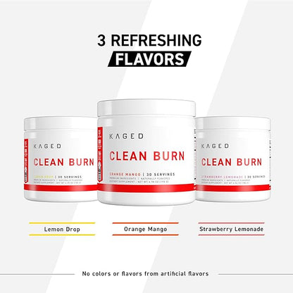 Kaged Clean Burn Powder | Strawberry Lemonade | Thermogenic Weight Management | Boost Metabolism | Organic Caffeine, Apple Cider Vinegar | Supplements for Men & Women | 30 Servings