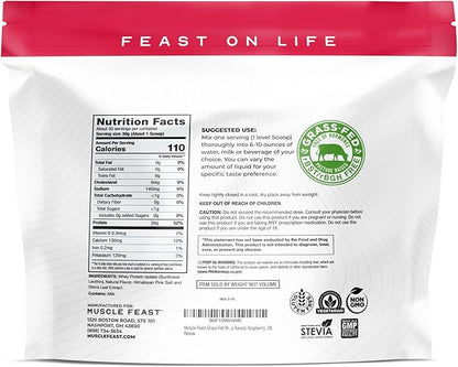 Muscle Feast Grass-Fed Whey Protein Isolate, All Natural Hormone Free Pasture Raised, Whey Isolate Protein Powder for Men and Women, Clean, Gluten-Free, Delicious Isolate Protein - Rasberry, 2lb