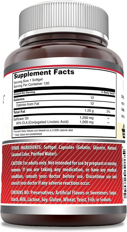 Amazing Formulas CLA (Conjugated Linoleic Acid) 1250 Mg | Softgels Supplement | Non-GMO | Gluten-Free | Made in USA (1 Pack | 120 Count)