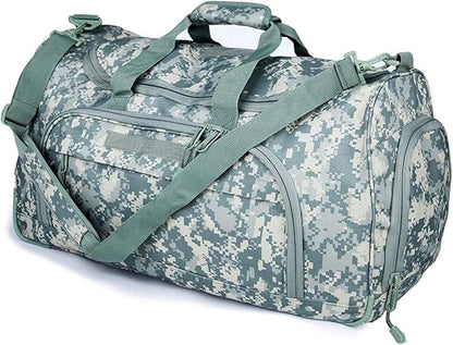 Gym Bag for Women & Men Tactical Duffle Military Weekender Work Out Lightweight Waterproof Sports Tote Shoe Pocket ACU