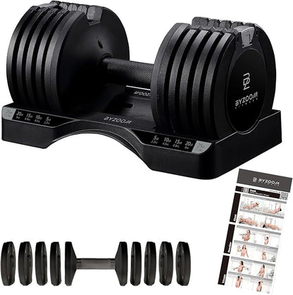 Adjustable Dumbbell – 12.5/25lb Single Unit OR Set of 2 – 5-in-1 Adjustable Weight for Home Gym, Strength Training & Fitness Workouts, White OR Black