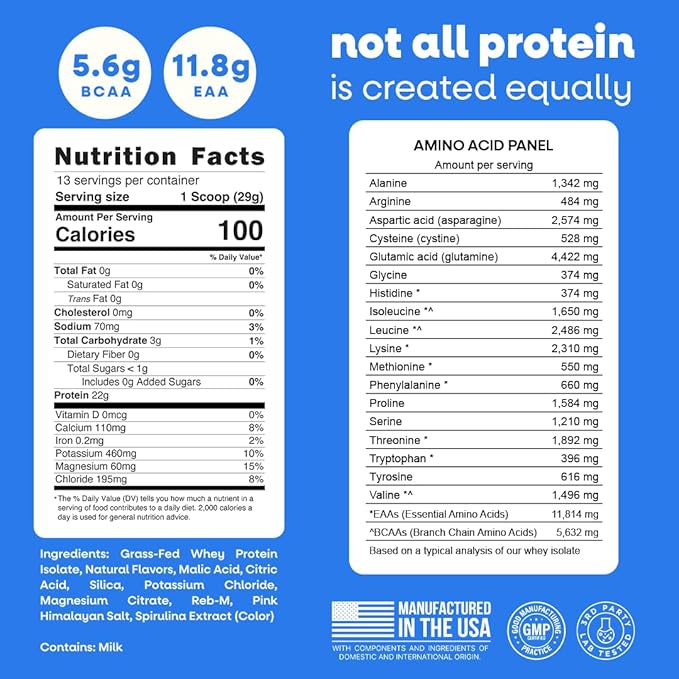 Jive Clear Protein Powder - 22g Grass-Fed Whey Isolate, 13 Servings - Blue Raspberry - 895mg of Electrolytes - Zero Added Sugar - Clear Drink Protein Water & Juice