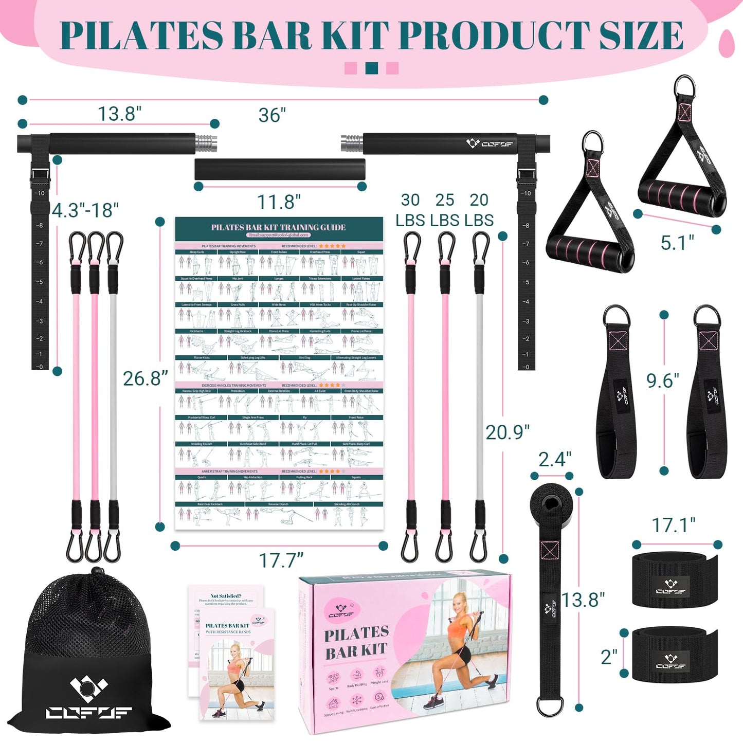 Pilates Bar Kit with Resistance Bands, Multifunctional Yoga Pilates Kit