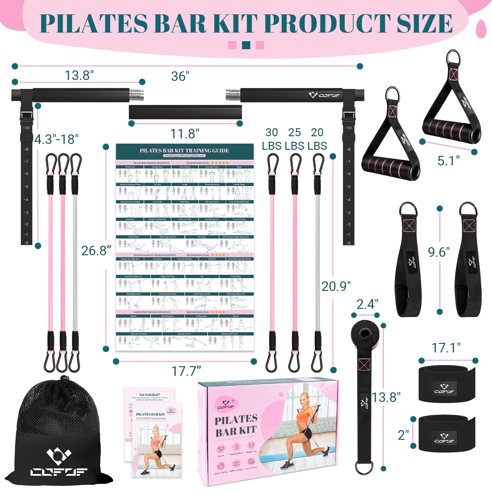 Pilates Bar Kit with Resistance Bands, Multifunctional Yoga Pilates Kit