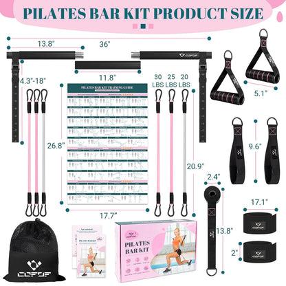 Pilates Bar Kit with Resistance Bands, Multifunctional Yoga Pilates Kit
