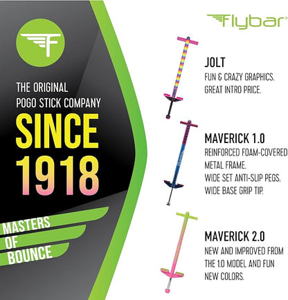 Flybar Foam Maverick Pogo Stick for Kids Ages 5+, Weights 40 to 80 Pounds by The Original Pogo Stick Company , Black/Silver