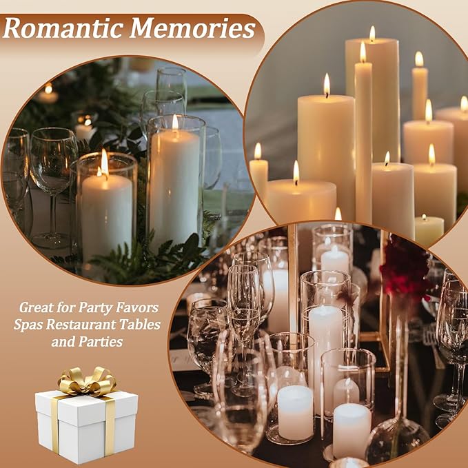 36 Pcs White Pillar Candles Bulk Set，Hurricane Candlesï¼? Different Lengths 2 x 3/4/6 Inch (12 Each)，Dripless Unscented Smokeless，Gives You a Better Atmosphere When Organizing an Event Party.