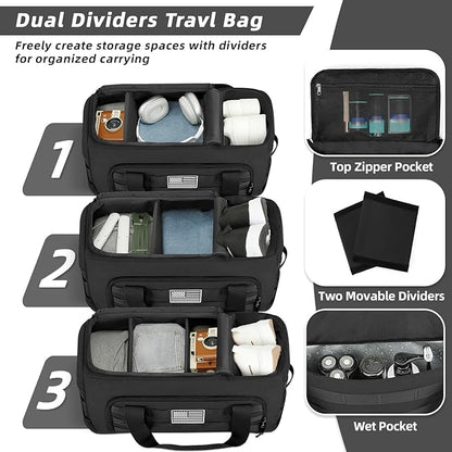 ZOMFELT Tactical Gym Bags for Men, 40L Travel Duffle Bag with Removable Dividers & Innovative Shoe Compartment, 3-in-1 Waterproof MOLLE Gym Duffel Backpack, Airplane Carry-On Approved, Black