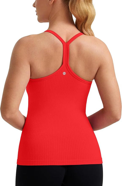 CRZ YOGA Seamless Workout Tank Tops for Women Racerback Athletic Camisole Sports Shirts with Built in Bra