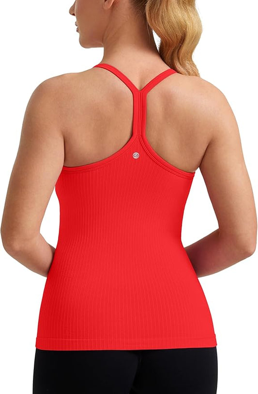 CRZ YOGA Seamless Workout Tank Tops for Women Racerback Athletic Camisole Sports Shirts with Built in Bra