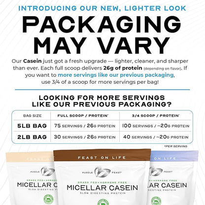 Muscle Feast Grass Fed Micellar Casein Protein Powder, Pasture Raised & Hormone Free, Slow Digesting Casein Protein - Supports Overnight Muscle Recovery, Gluten Free Protein Powder - Vanilla, 4lb