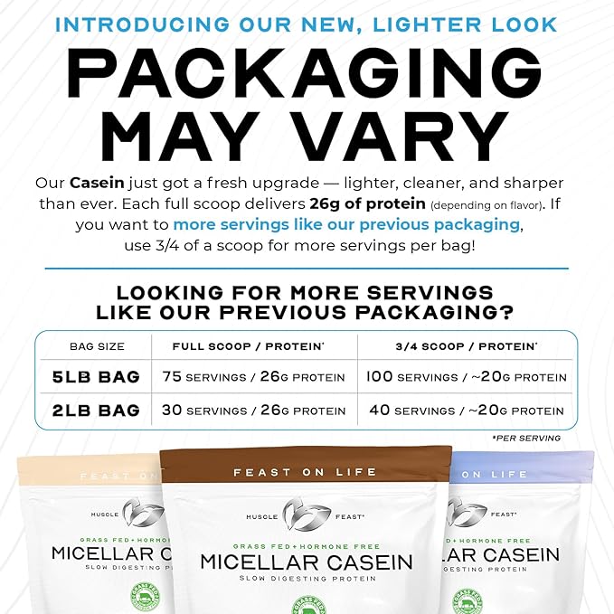 Muscle Feast Grass Fed Micellar Casein Protein Powder, Pasture Raised & Hormone Free, Slow Digesting Casein Protein - Supports Overnight Muscle Recovery, Gluten Free Protein Powder - Unflavored, 4lb