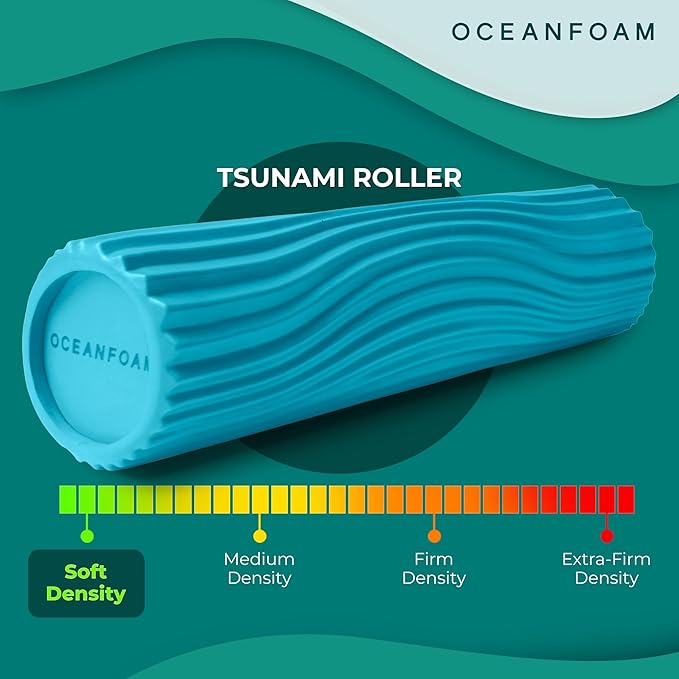 Oceanfoam Tsunami Roller (Miami Blue) - Soft, Textured Foam Roller for Physical Therapy, Back Pain, Exercise & Stretching - Wave Textured - Yoga, Athletics, Wellness - Extra-Large 26" x 5.9"
