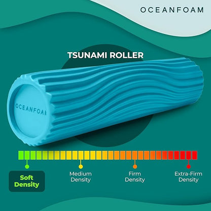 Oceanfoam Tsunami Roller (Miami Blue) - Soft, Textured Foam Roller for Physical Therapy, Back Pain, Exercise & Stretching - Wave Textured - Yoga, Athletics, Wellness - Extra-Large 26" x 5.9"