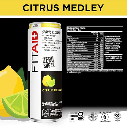 FITAID Post-Workout Recovery Drink Variety Sampler Pack, No Artificial Flavors or Sweeteners, 100% Clean, Vegan, Gluten-Free, Keto-Friendly, Paleo Friendly, 4 Flavors (Pack of 12)