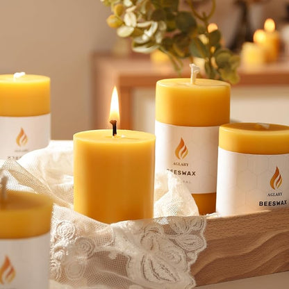3PCS Beeswax Pillar Candles,Large Handmade Pure Beeswax Candle,Long Lasting Burn Time，Unscented Smokelessï¼? * 3",20H, Raw