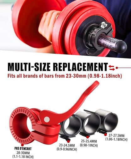 Narrow Barbell Clips 2.5cm Width for Olympic Bars, 0.9-1.18inch Adjustable Weight Clamps, Quick Release Locking Collars for Weightlifting