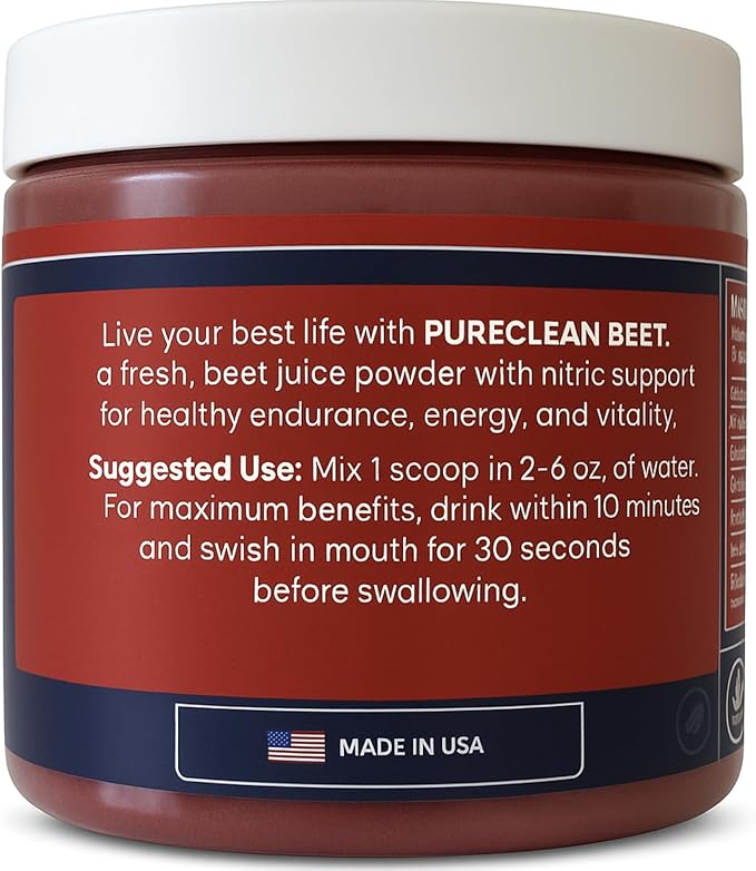 PureClean Organic Beet Juice Powder - Nitric Oxide Supplement - 100% USA Grown Beets - Organic Beet Root Powder 30 Servings, 300g (2 Jars 60 Servings)