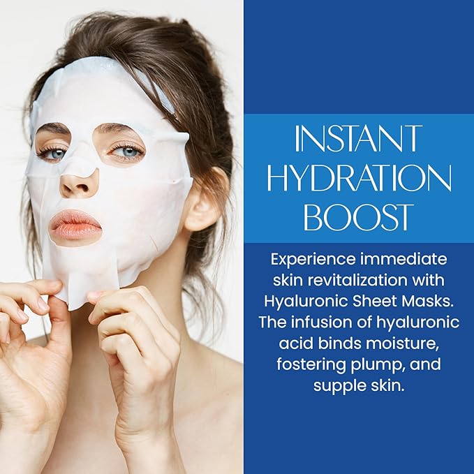 Hyaluronic Acid Sheet Face Mask - Skin Firming, Anti-Aging, Moisturizes & Plumps Skin - Dermatologist Tested, Cruelty-Free Korean Skin Care for All Skin Types - 5 Masks (2 Pack)