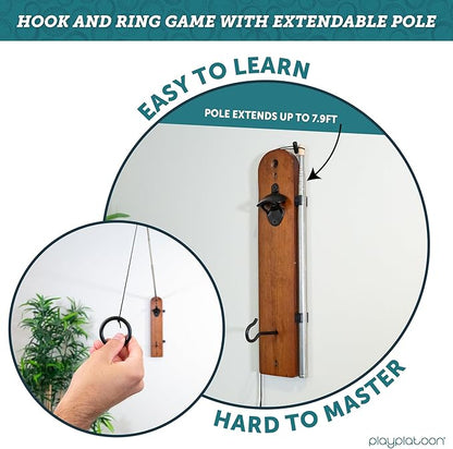 Play Platoon Hook and Ring Toss Bar Game for Adults - Wood Toss Ring Game for Adults - Perfect Home, Basements, & Bar Gifts