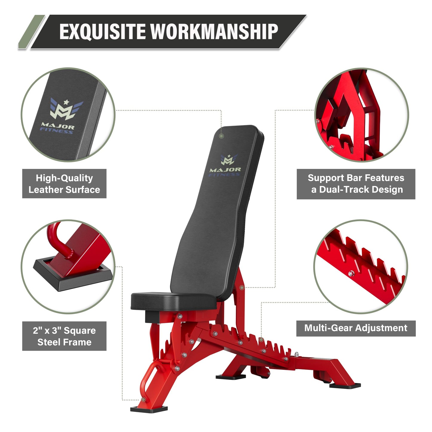 Major Fitness Weight Bench - 1300LBS Weight Capacity and 36 Adjustable Positions Strength Training