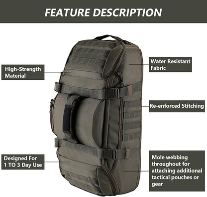 65L Large Duffle Bag, 3-in-1 Tactical Backpack MOLLE Pack for Sports, Gym, Outdoor, Olive Green