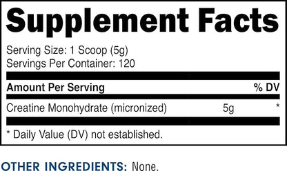 Bucked Up Pure Micronized Creatine Monohydrate for Women and Men - Easy to Mix and Unflavored - 5G Per Serving - 120 Servings - 600 Grams Per Container