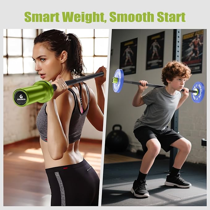 5.5LB Mini Barbell Bar 4Ft for Beginners Women & Kids-100LB Capacity Lightweight Weightlifting Bar- Multi-Color for 2-Inch Weight Plates Total Body Workout Strength Training Home Gym