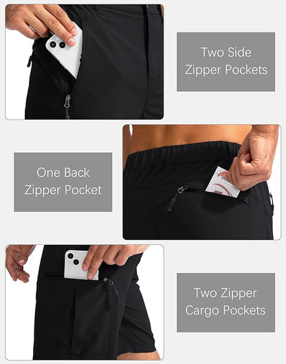Pudolla Men's Hiking Cargo Shorts 9" Lightweight Outdoor Work Shorts for Men Travel Golf Camping Casual with 5 Zipper Pockets