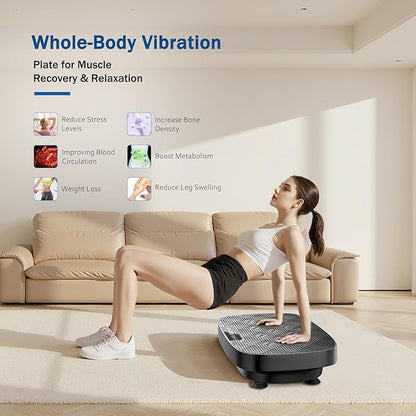 Vibration Plate Exercise Machine, Vibration Plate for Lymphatic Drainage & Body Toning, Whole Body Vibration Plate Platform with Bluetooth, Ultra-Quiet Home Gym Equipment, Resistance Bands