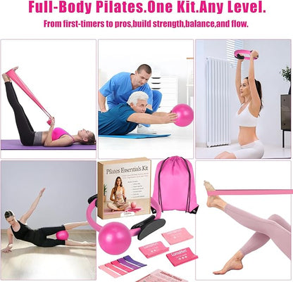 pilates essentials kit for home workouts, pink pilates equipment set with pilates Rings, yoga ball, instructions, workout bands resistance for women-better pilates ring and ball set for beginners