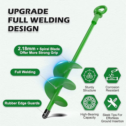 4 Pcs 18" Fully Welded Ground Anchors Shed Anchors Kit with 1/8" Galvanized Cable & Turnbuckles & Carabiners, Heavy Duty Earth Anchors for Sheds Trees Trampoline Greenhouse Swing Set Tent (Green)