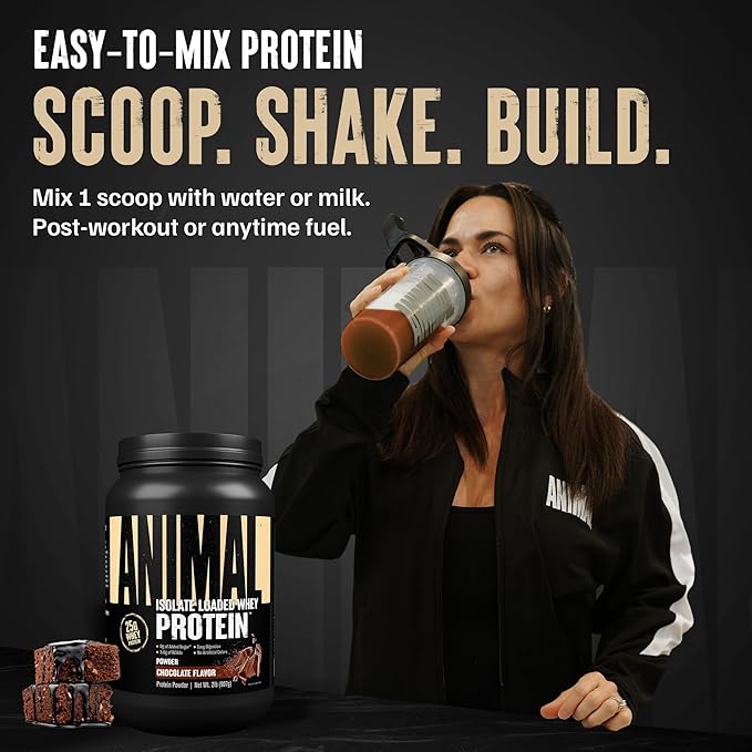 Animal Whey Isolate Protein Powder - Loaded for Pre & Post Workout Muscle Builder and Recovery with Digestive Enzymes for Men & Women - 25g Protein, Great Taste, Low Sugar - Brownie Batter 2 lbs