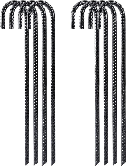 FEED GARDEN 16 Inch 8 Pack Rebar Stakes Heavy Duty J Hook, Galvanized Steel Ground Stakes Tent Stakes Ground Anchors, Chain Link Fence Stakes, Trampoline Stakes, Black