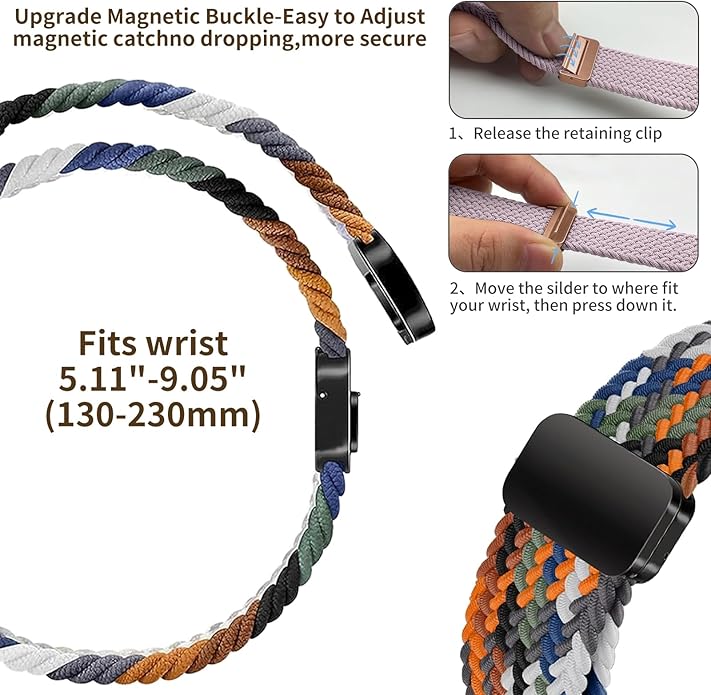 Braided Band Compatible with Fitbit Versa 4 Bands for Woman/Versa 3/Sense 1/Sense 2 Band, Magnetic Clasp Fabric Nylon with Designer Interlock Buckle Straps for Fitbit Versa4/3/Sense1/2