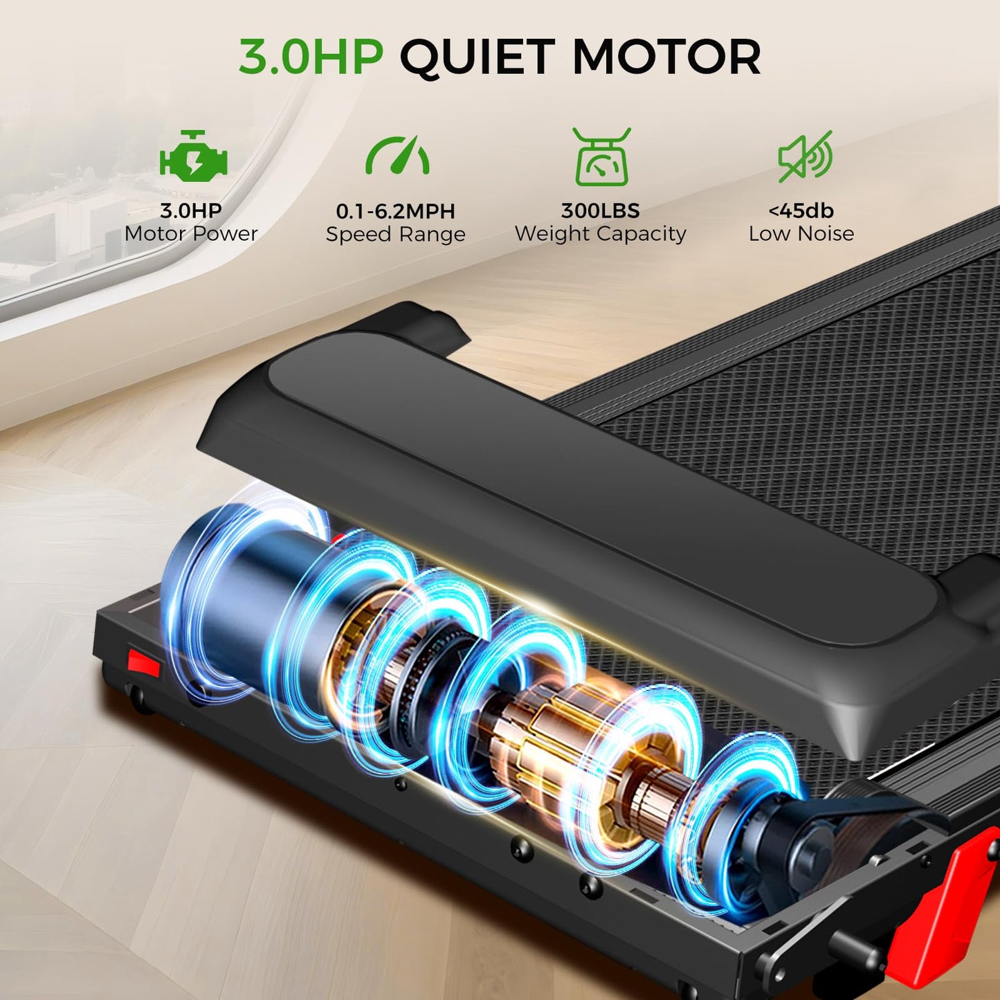 Foldable Treadmill for Home, 3-in-1 Walking Pad with Incline Handle Bar, 300LBS Capacity, 3.0HP