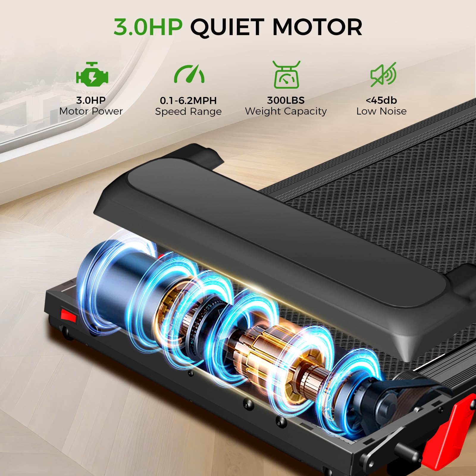 Foldable Treadmill for Home, 3-in-1 Walking Pad with Incline Handle Bar, 300LBS Capacity, 3.0HP