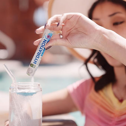 Sunwarrior Hydration Powder Electrolyte Packets Powder B12 Elderberry | Blue Raspberry Flavored 18 Stick Packs 126g Pouch | Vegan and Plant-Based Sugar Free