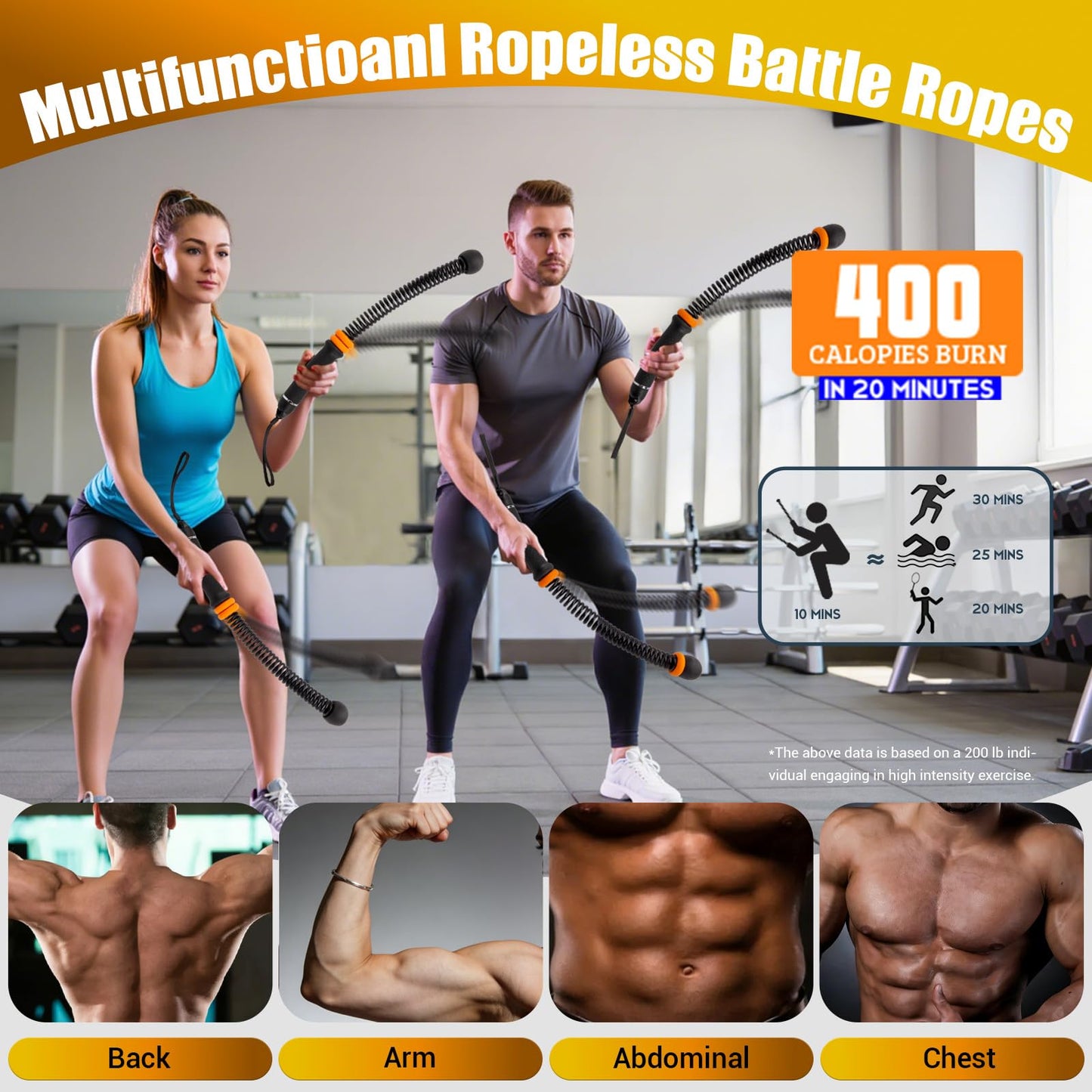 Portable Ropeless Battle Rope, Adjustable Cordless Battle Rope for Home Gym