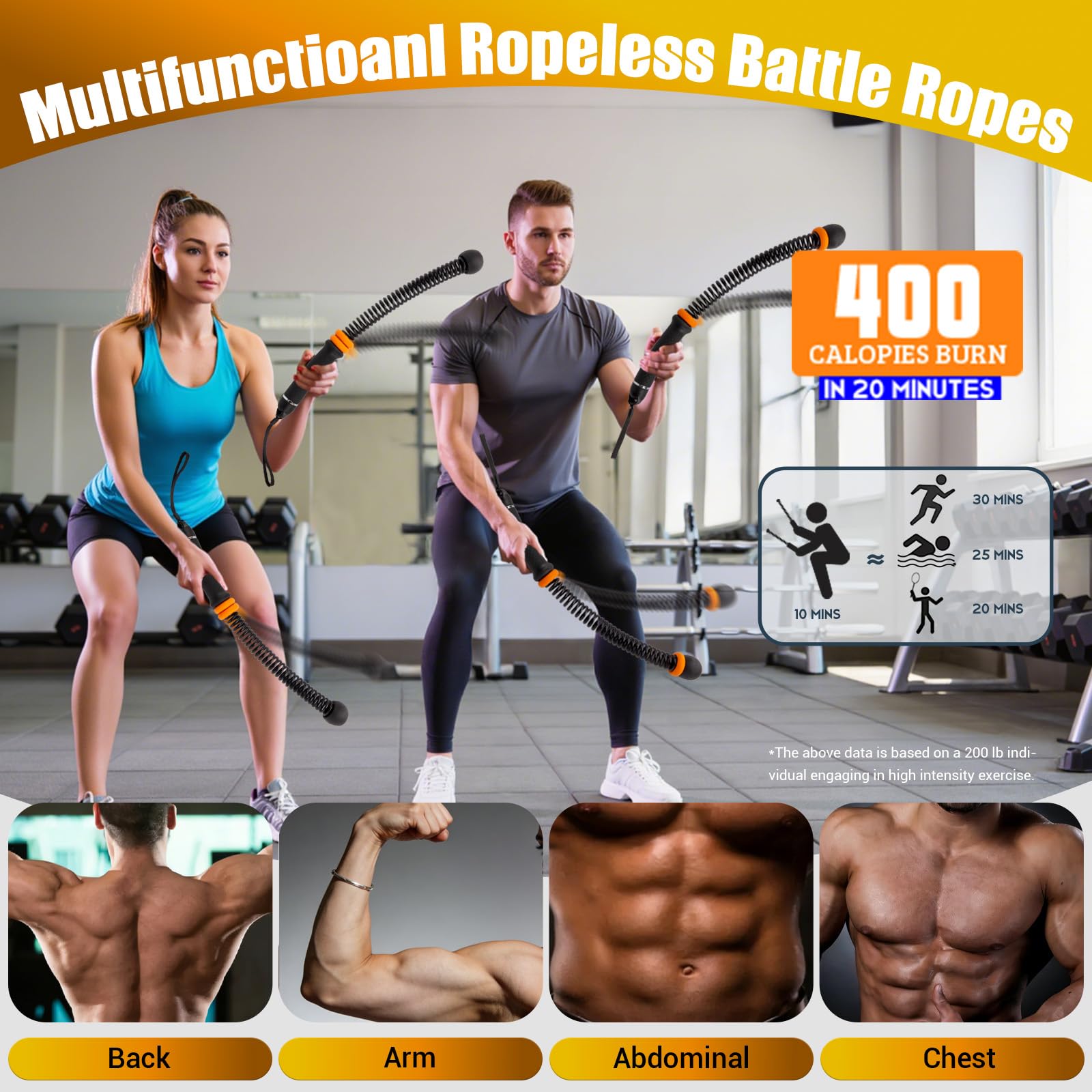 Portable Ropeless Battle Rope, Adjustable Cordless Battle Rope for Home Gym