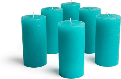 Mottled Pillar Candles by Bask - Set of 6-3" x 6" Dripless Unscented Candles in Turquoise for Home Decor, Relaxation & All Occasions