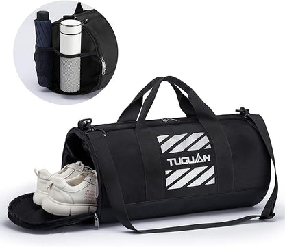 TUGUAN Basketball Gym Bags for Men Women Small Travel Duffle Bag Wet Pocket & Shoes Compartment Overnight Weekender Duffel Bag Sports Gym Tote bag Man 40L, Black