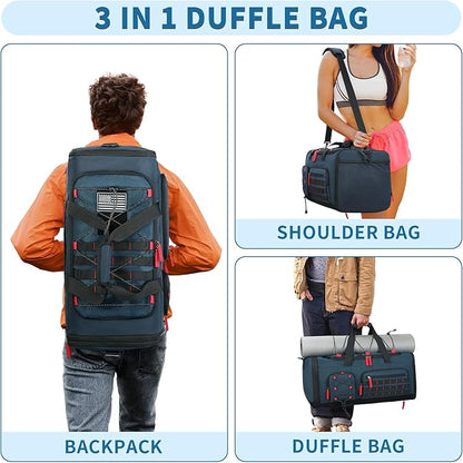 Bosstin Gym Bag for Men & Women,45L Travel Duffle Sports Duffel Bag Gym Weekender Overnight Backpack with Shoe Compartment (Blue)