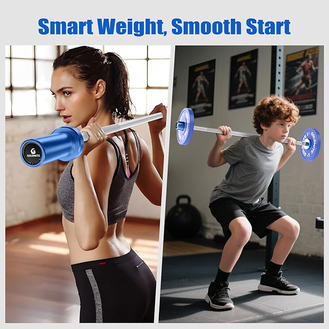 5.5LB Mini Barbell Bar 4Ft for Beginners Women & Kids-100LB Capacity Lightweight Weightlifting Bar- Multi-Color for 2-Inch Weight Plates Total Body Workout Strength Training Home Gym