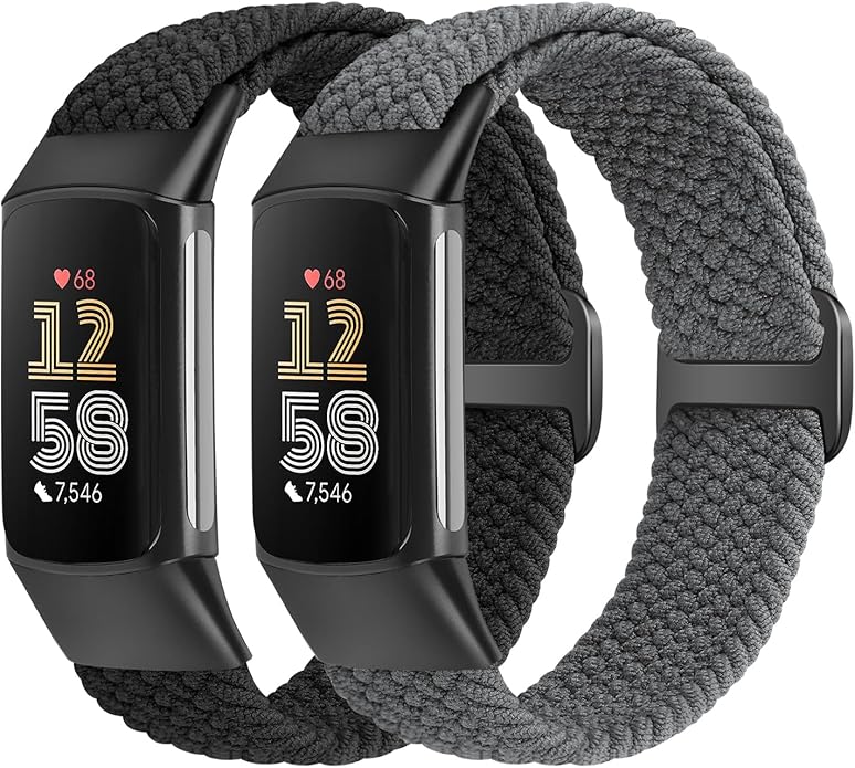 Elastic Braided Bands Compatible with Fitbit Charge 5/Fitbit Charge 6 for Women Men, Breathable Adjustable Stretchy Nylon Loop Sport Replacement Wristbands for Fitbit Charge 6 Charge 5 Straps