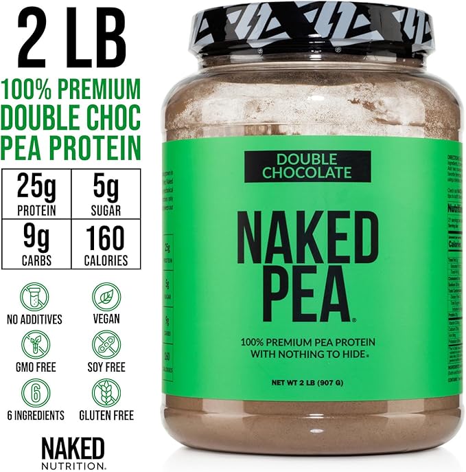 NAKED Pea - Double Chocolate Protein from US & Canadian Farms, Organic Cocoa, Organic Coconut Sugar - No GMO, No Soy, and Gluten Free, Aid Growth and Recovery - 21 Servings